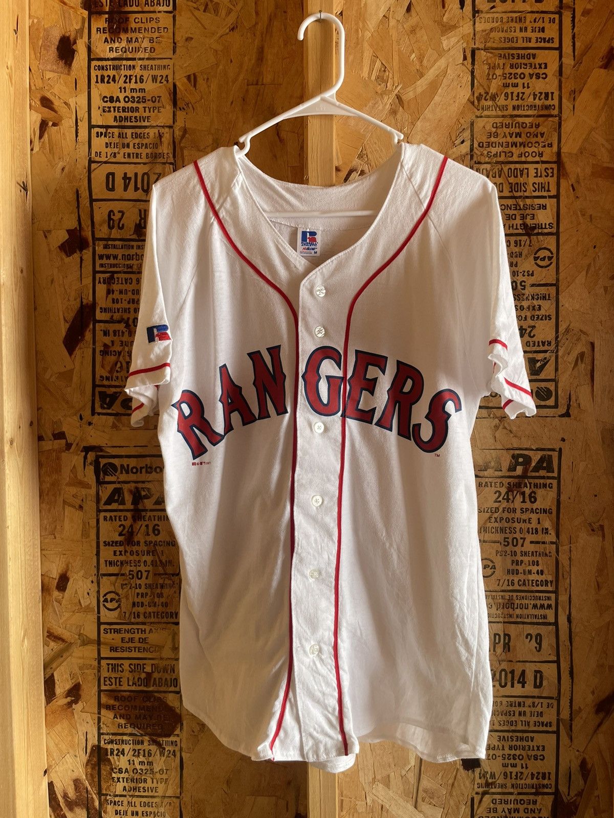 Texas Rangers: 1997 White Russell Athletic Home Jersey (XL