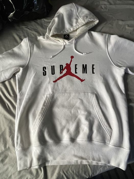 Supreme jordan best sale hoodie white