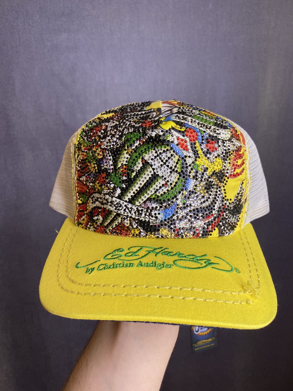 00's Christian Audigier キャップ Ed Hardy 黄色 NWT Ed Hardy by Christian Audigier cap hat tattoo crystal