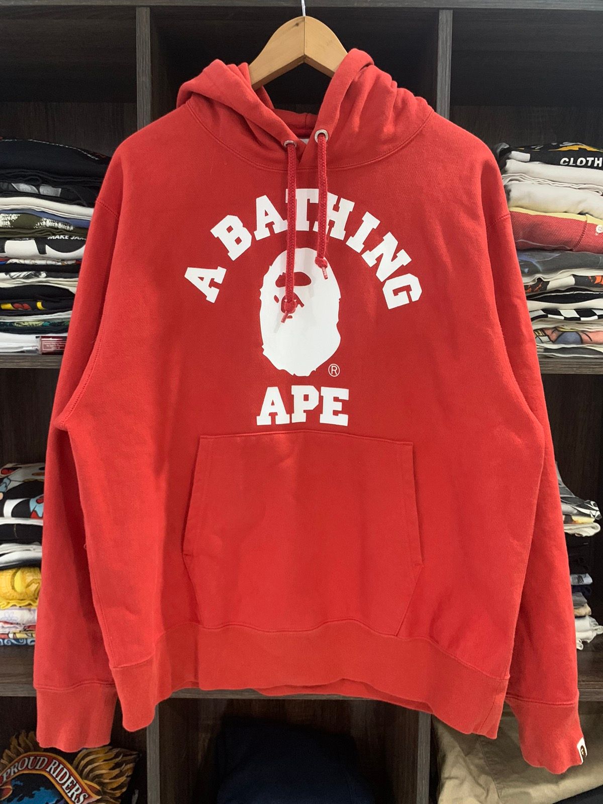 AUTHENTIC A BATHING APE BAPE COLOR CAMO COLLEGE PULLOVER HOODIE BLACK RED L  NEW