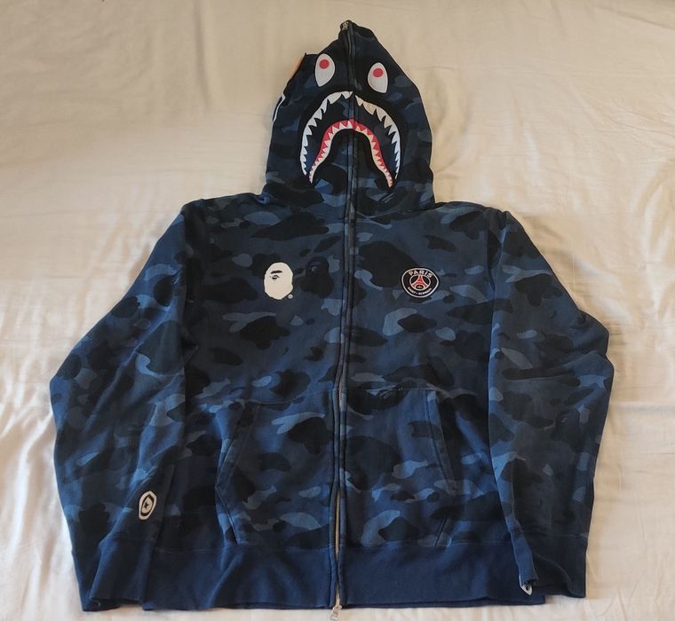 Bape x psg shark online full zip hoodie navy