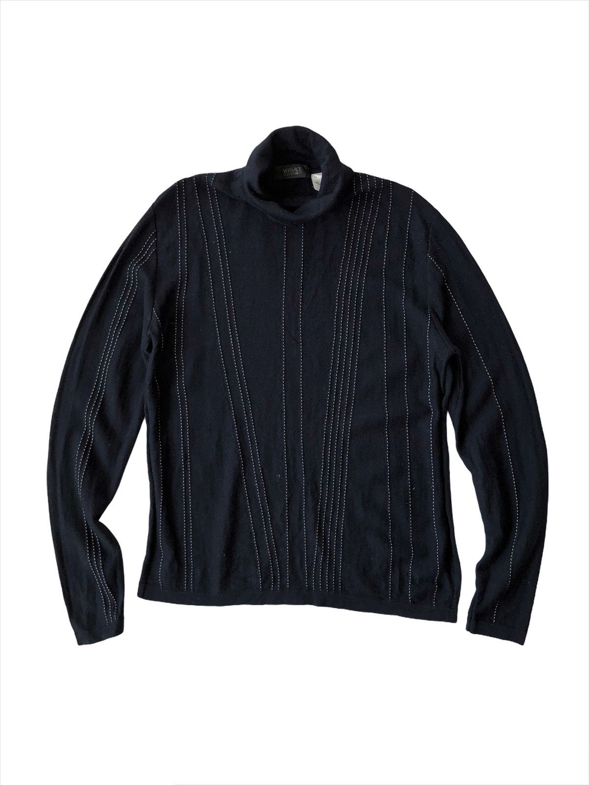 Versace GRAIL🔥🇮🇹 White Stitching Minimal Mock Neck Sweater Size US S / EU 44-46 / 1 - 1 Thumbnail