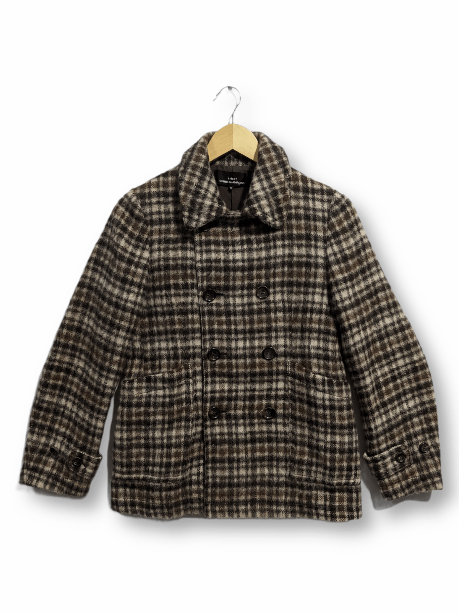 Image of Comme Des Garcons Vintage Mohair Plaid Coat in Brown Plaid, Men's (Size XS)