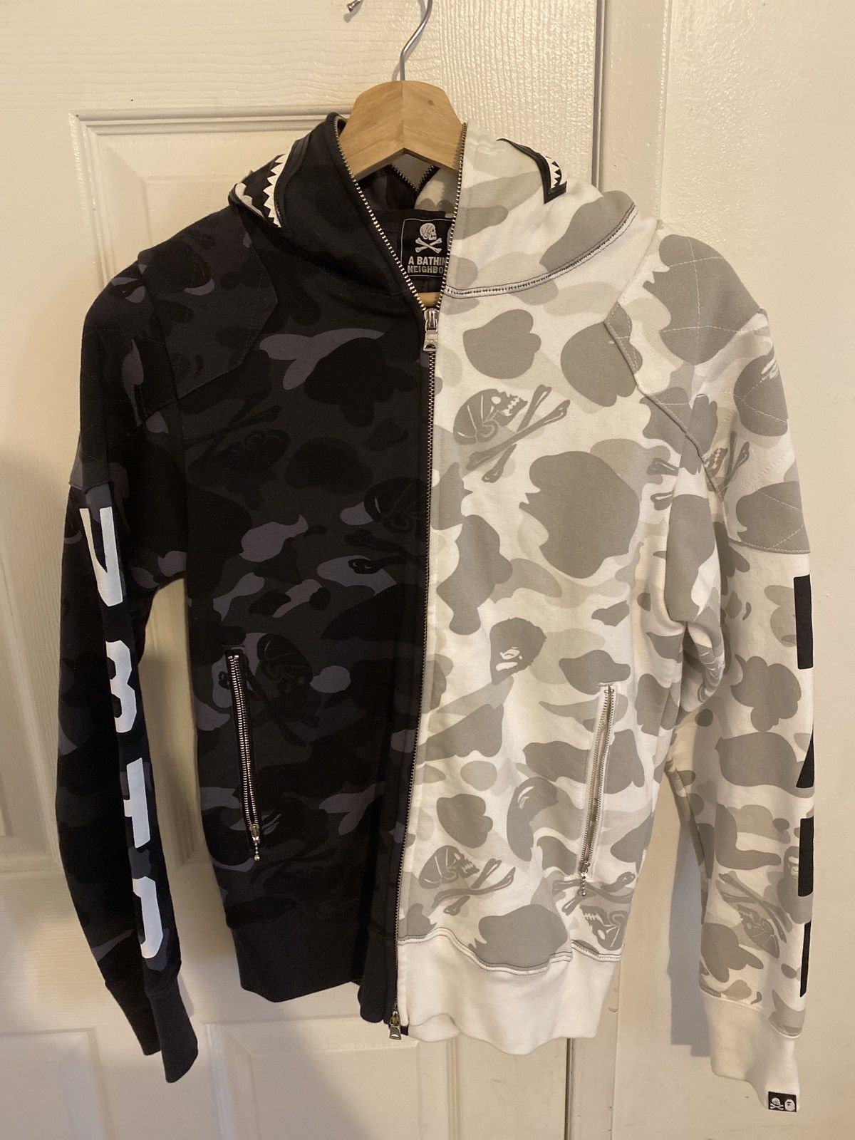 Bape Bape x neighborhood split Camo shark full zip hoodie | Grailed