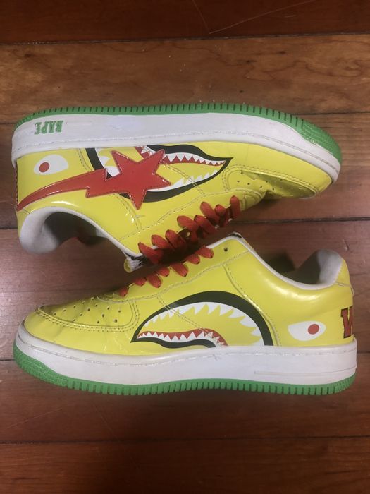 Bape Rare Bapesta yellow shark patent leather | Grailed