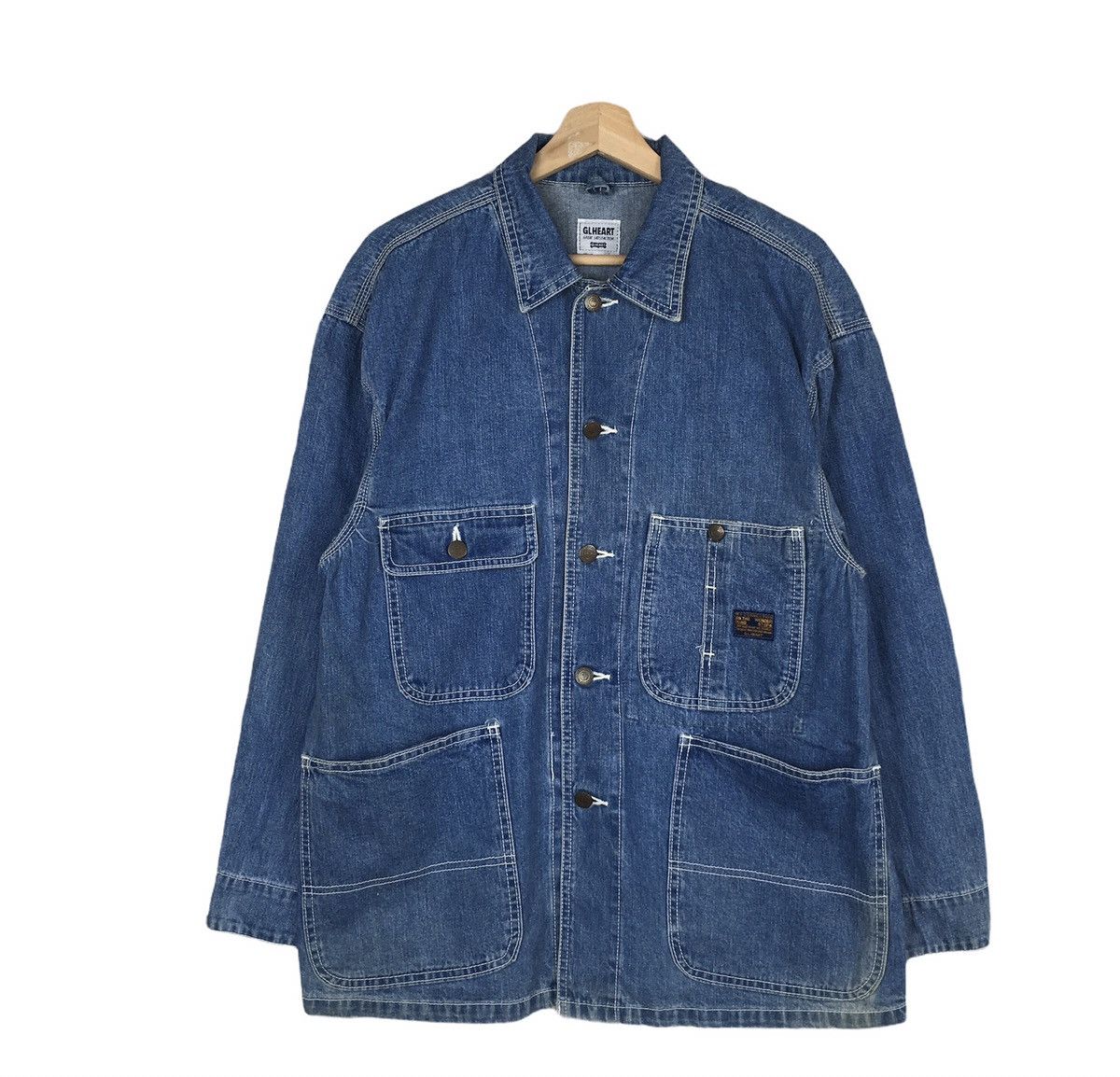 Vintage Gap Denim Worker Jacket Medium Workwear Frenchwork hot Gap Blue Four Pocket Denim Labor Distressed Work Jacket Size M