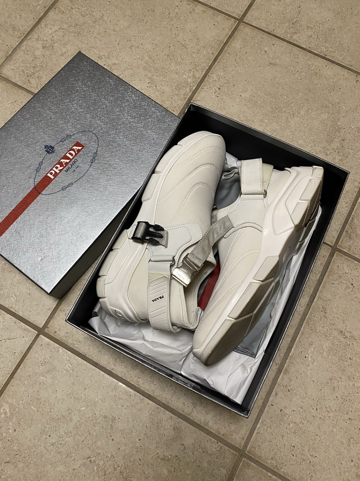 Prada PRADA Neoprene Buckle Sneakers White Bianche Size US 8.5 / EU 41-42 - 1 Thumbnail