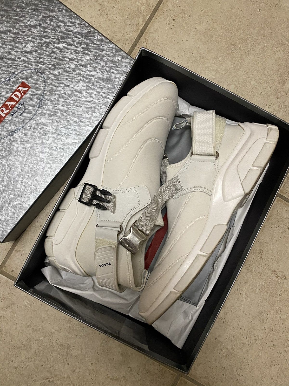 Prada PRADA Neoprene Buckle Sneakers White Bianche Size US 8.5 / EU 41-42 - 4 Thumbnail
