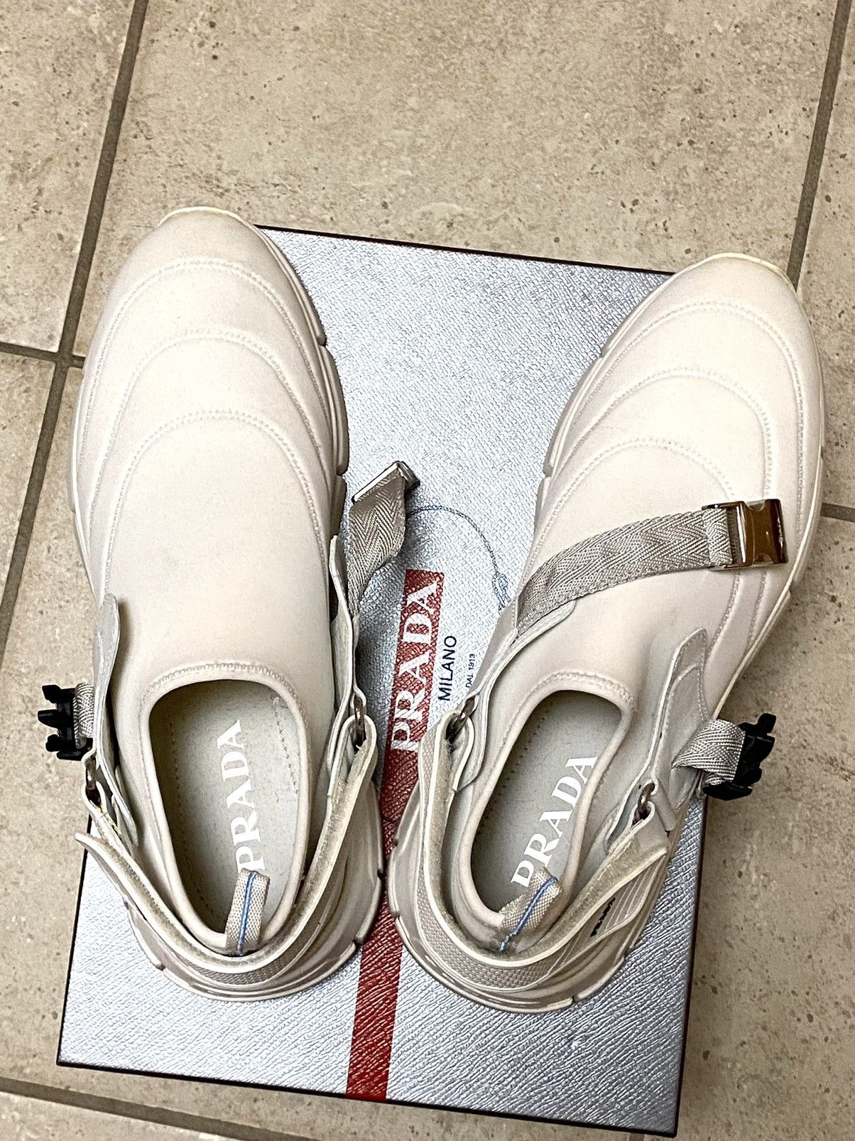 Prada PRADA Neoprene Buckle Sneakers White Bianche Size US 8.5 / EU 41-42 - 14 Thumbnail