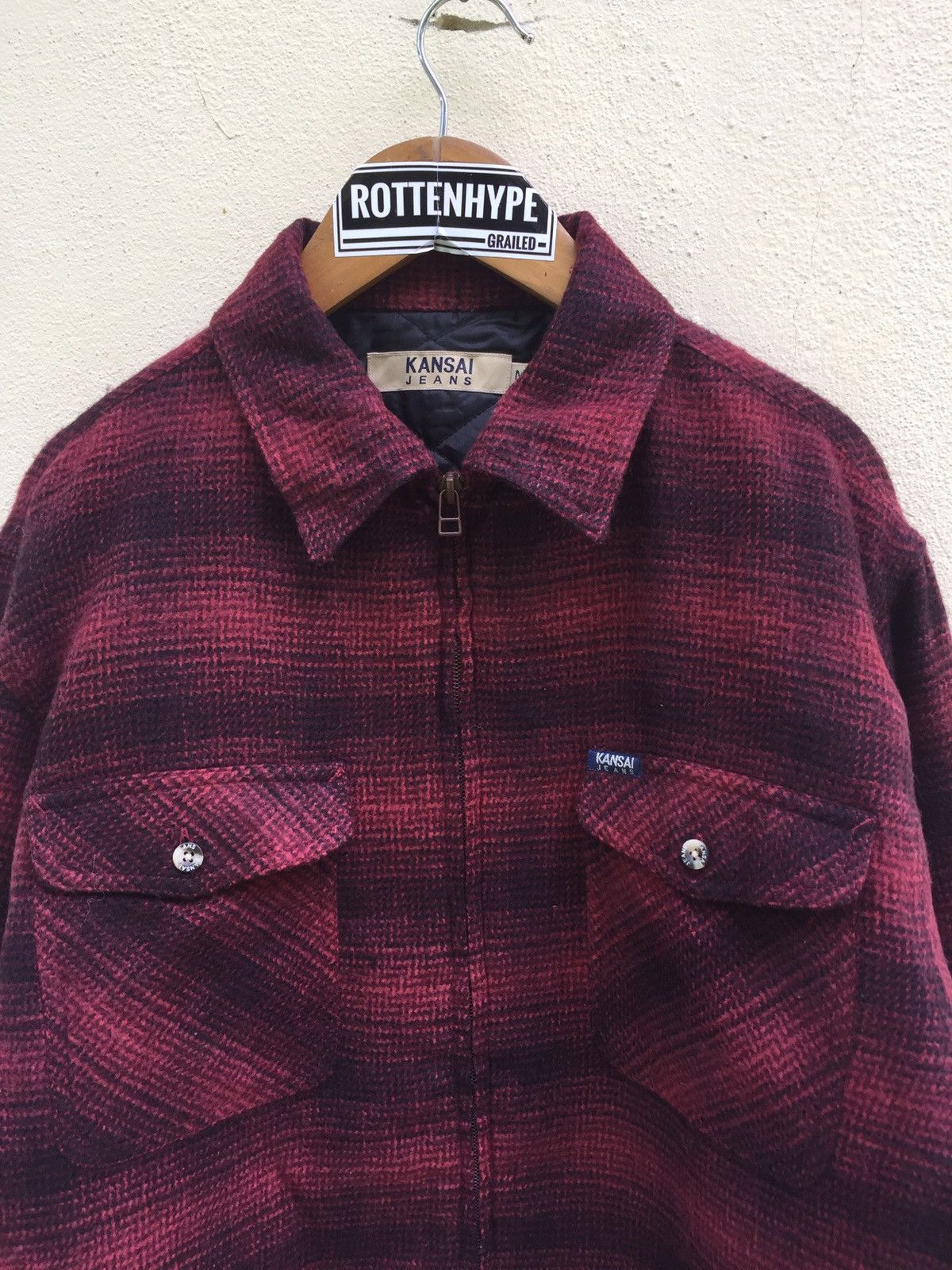 Kansai Yamamoto Kansai Jeans Red Plaid Inner Quilted Jacket Size US M / EU 48-50 / 2 - 3 Thumbnail