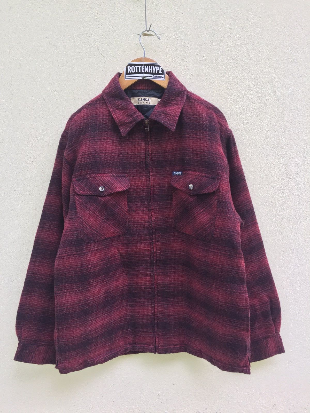 Kansai Yamamoto Kansai Jeans Red Plaid Inner Quilted Jacket Size US M / EU 48-50 / 2 - 1 Thumbnail