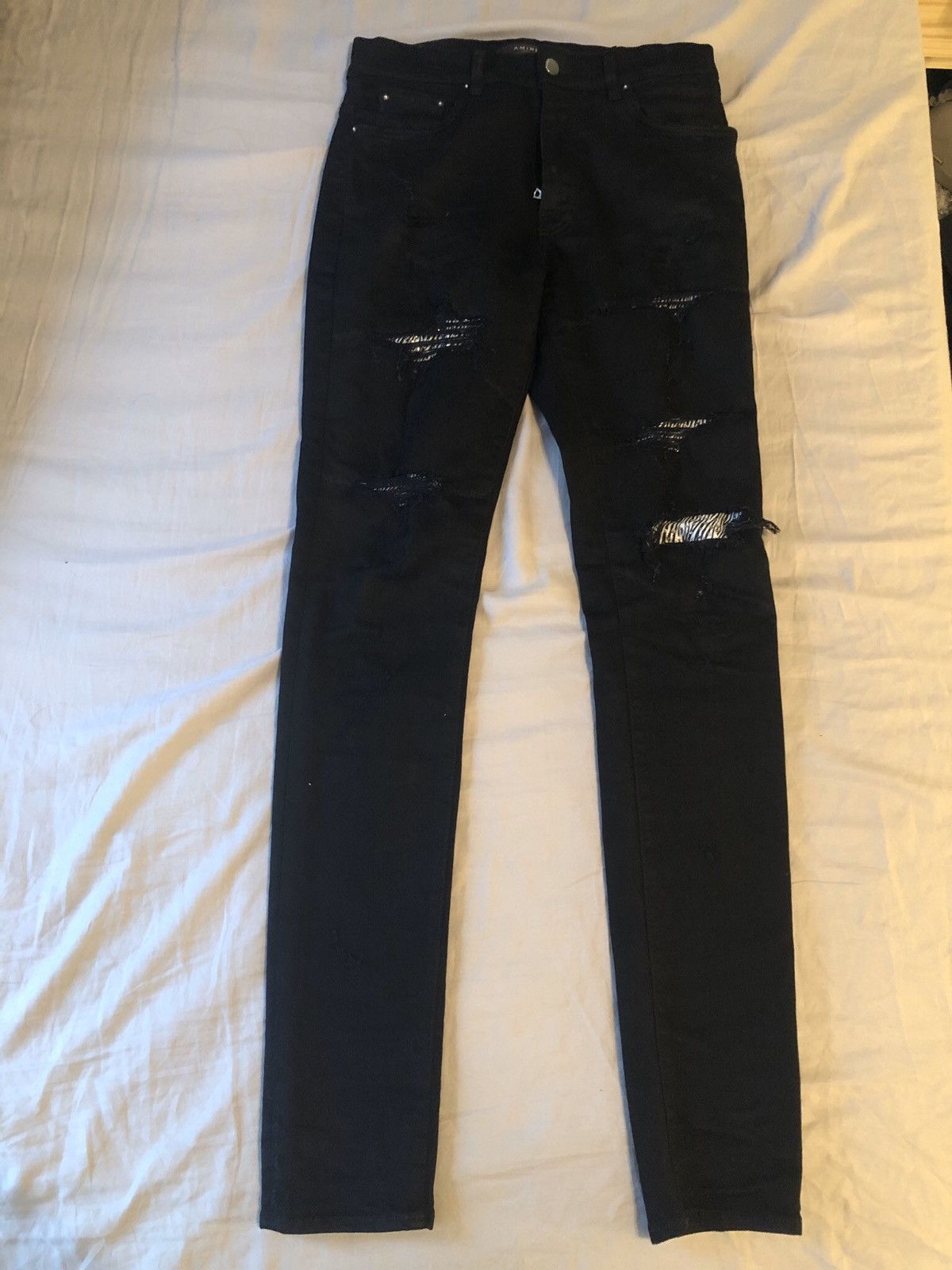 Amiri Zebra Sequin Patch Jeans | Grailed