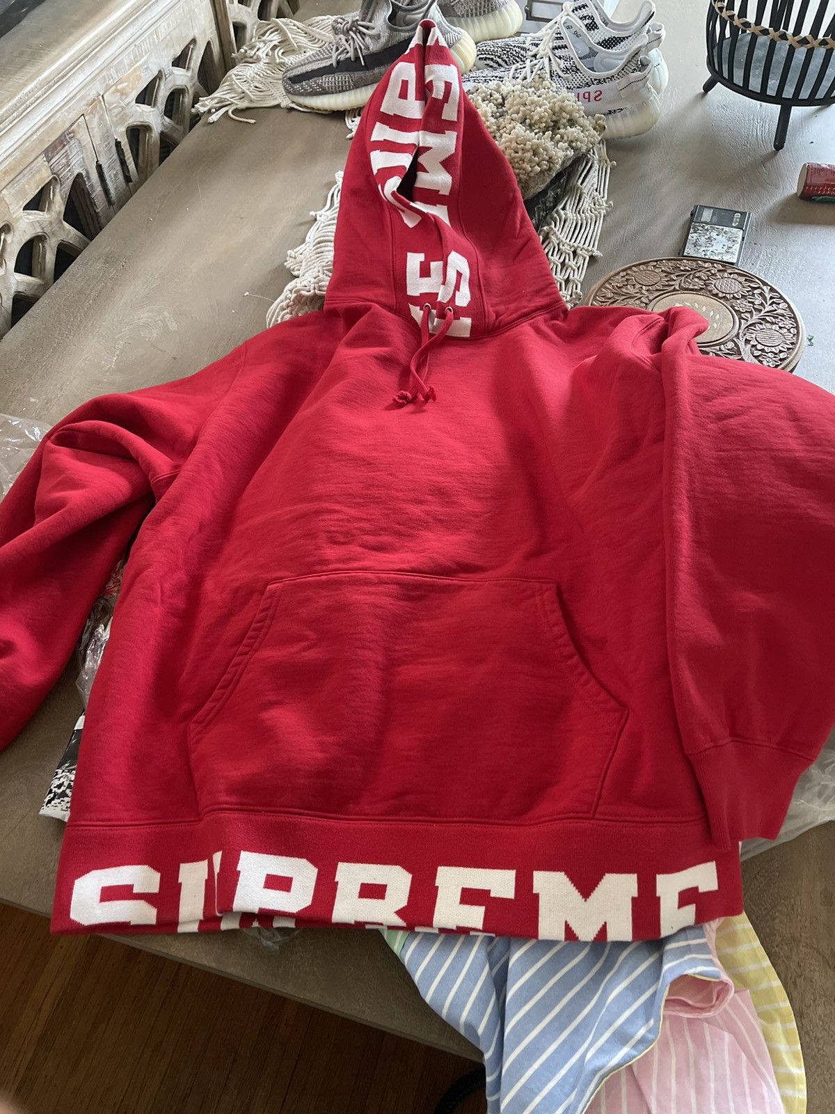 Supreme Supreme Cropped Logos Hooded Sweatshirt Red | Grailed