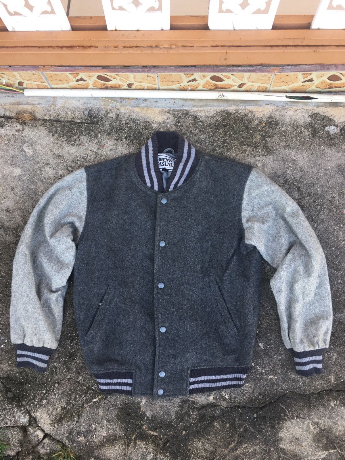 Vintage men casual wool varsity bomber jacket