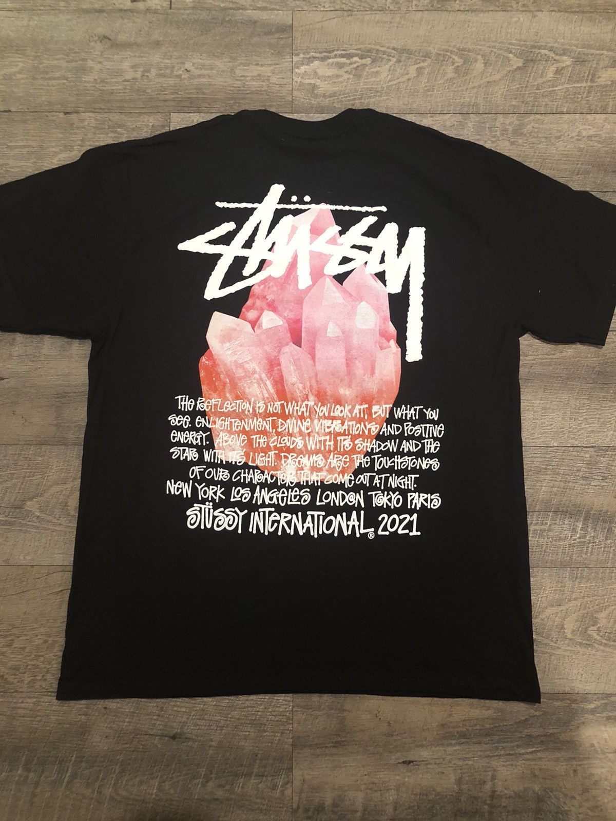 Streetwear × Stussy Stussy Reflection Crystal Black Tee Shirt Size 