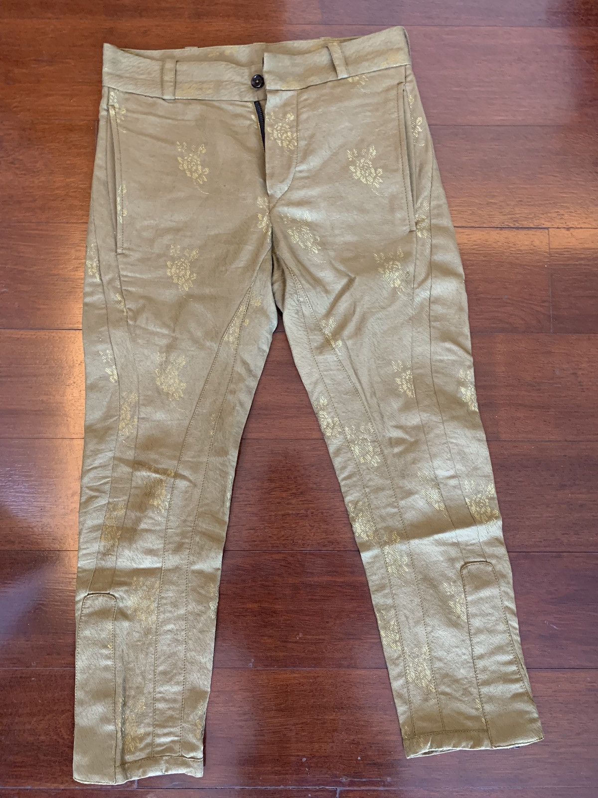 Ann Demeulemeester Gold Embroidered Biker Pants Size US 30 / EU 46 - 2 Thumbnail