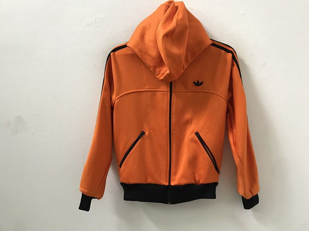 80s Adidas X Descente Black Three Striped Orange Hoodie