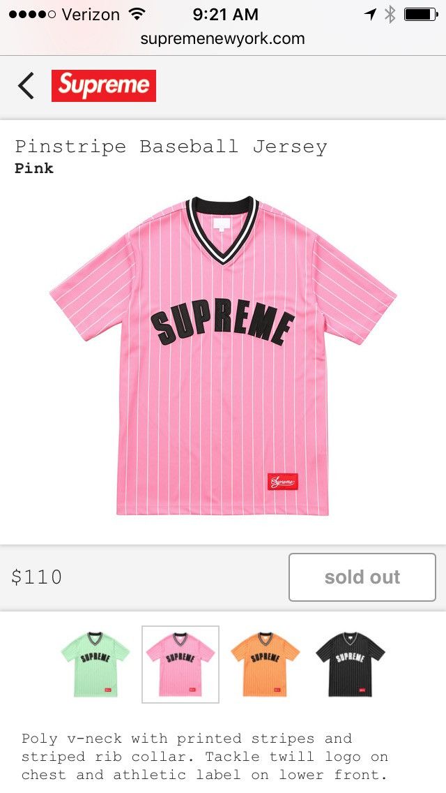 Supreme Pinstripe Baseball Jersey Mint