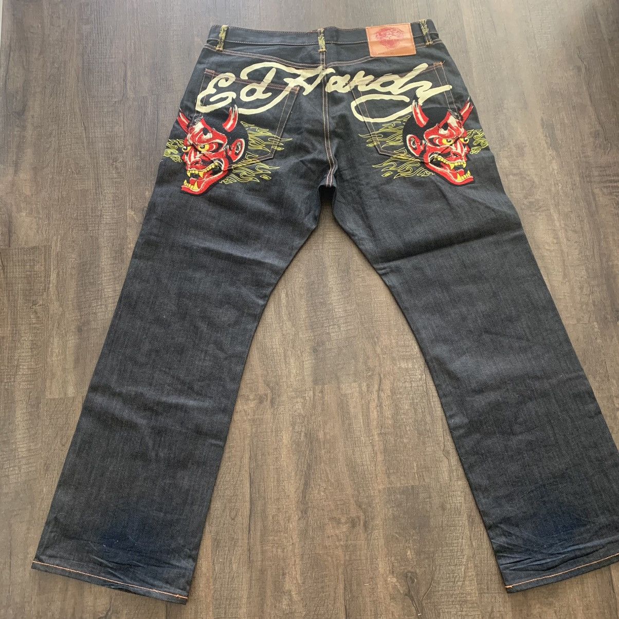Ed Hardy Ed Hardy Black Wax Denim Devil Butt Logo Pants | Grailed