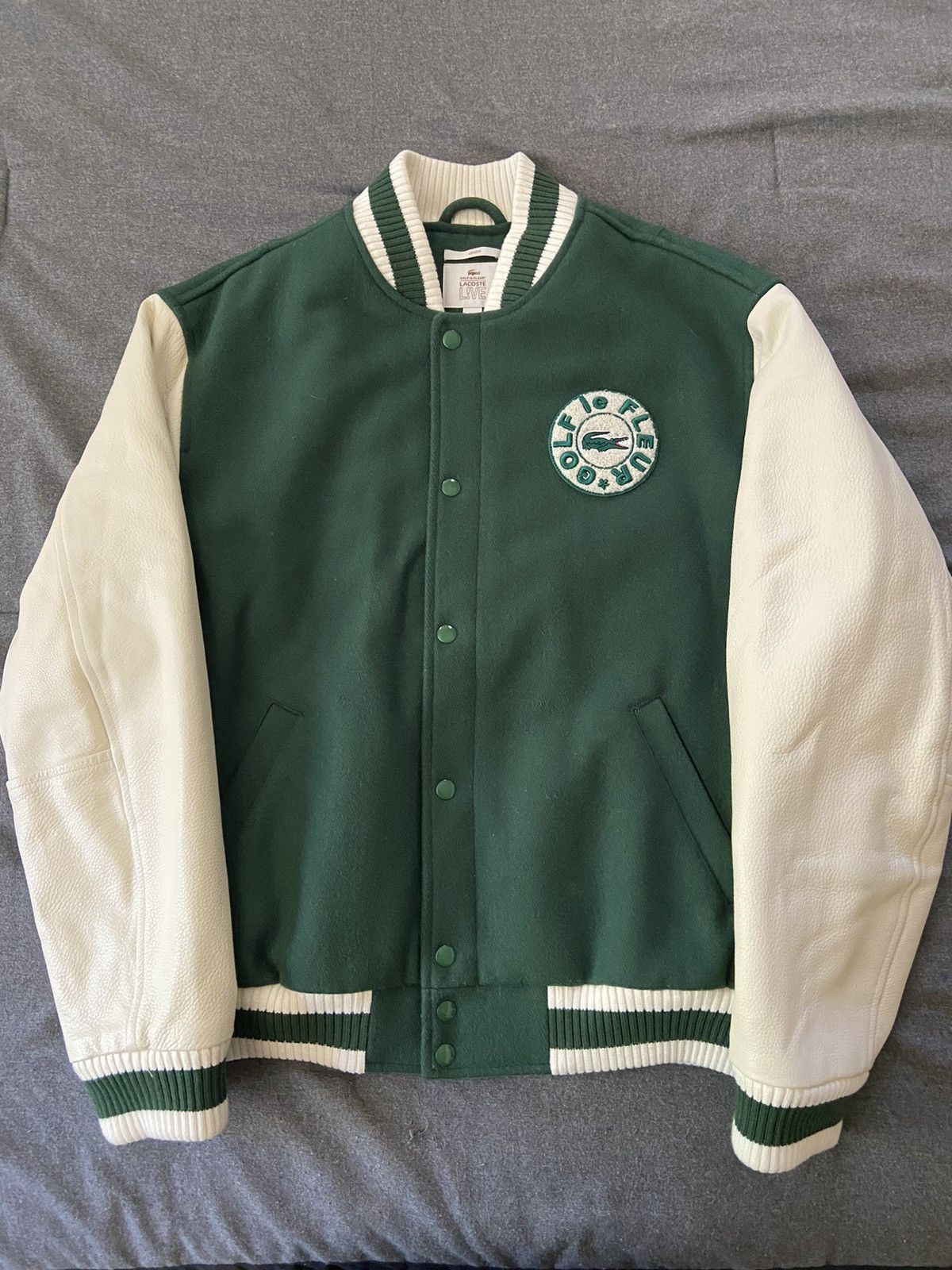 Lacoste Green Golf Le Fleur* Edition Varsity Bomber Jacket for Men