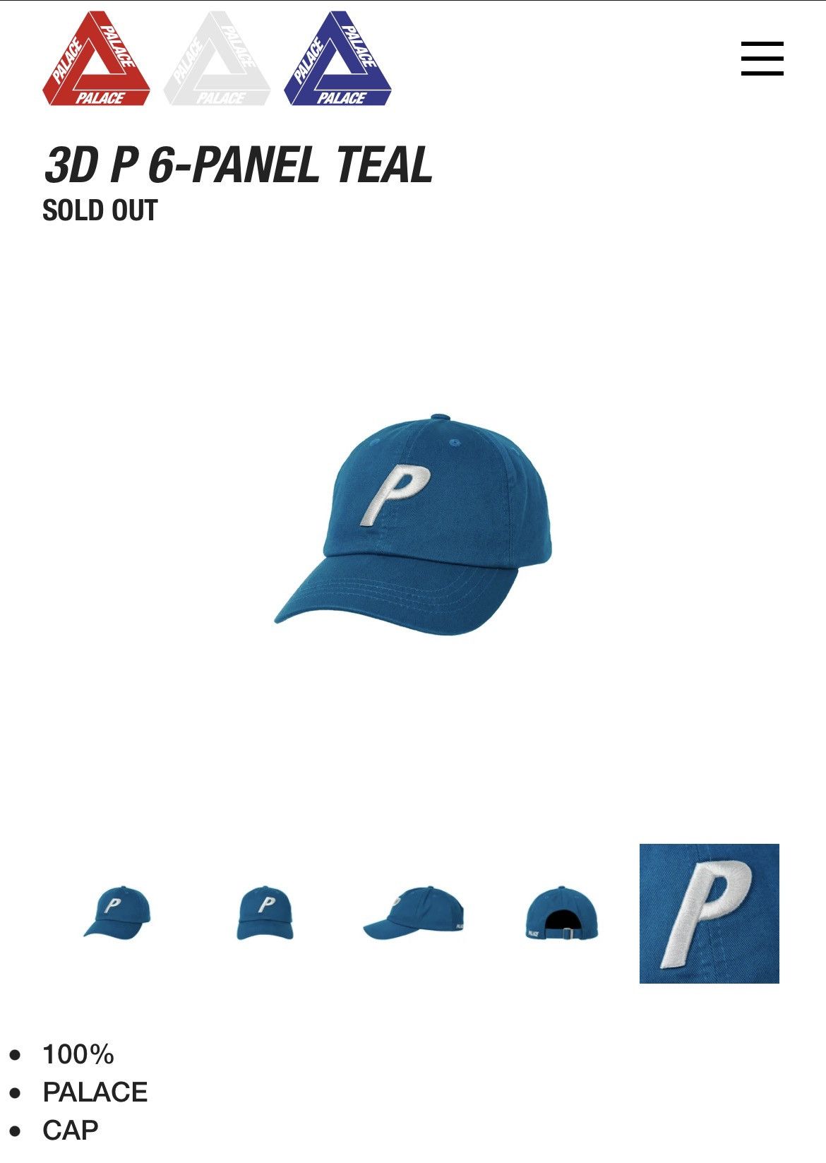 Palace PALACE 3D P 6-PANEL IN TEAL BLUE Size ONE SIZE - 2 Thumbnail