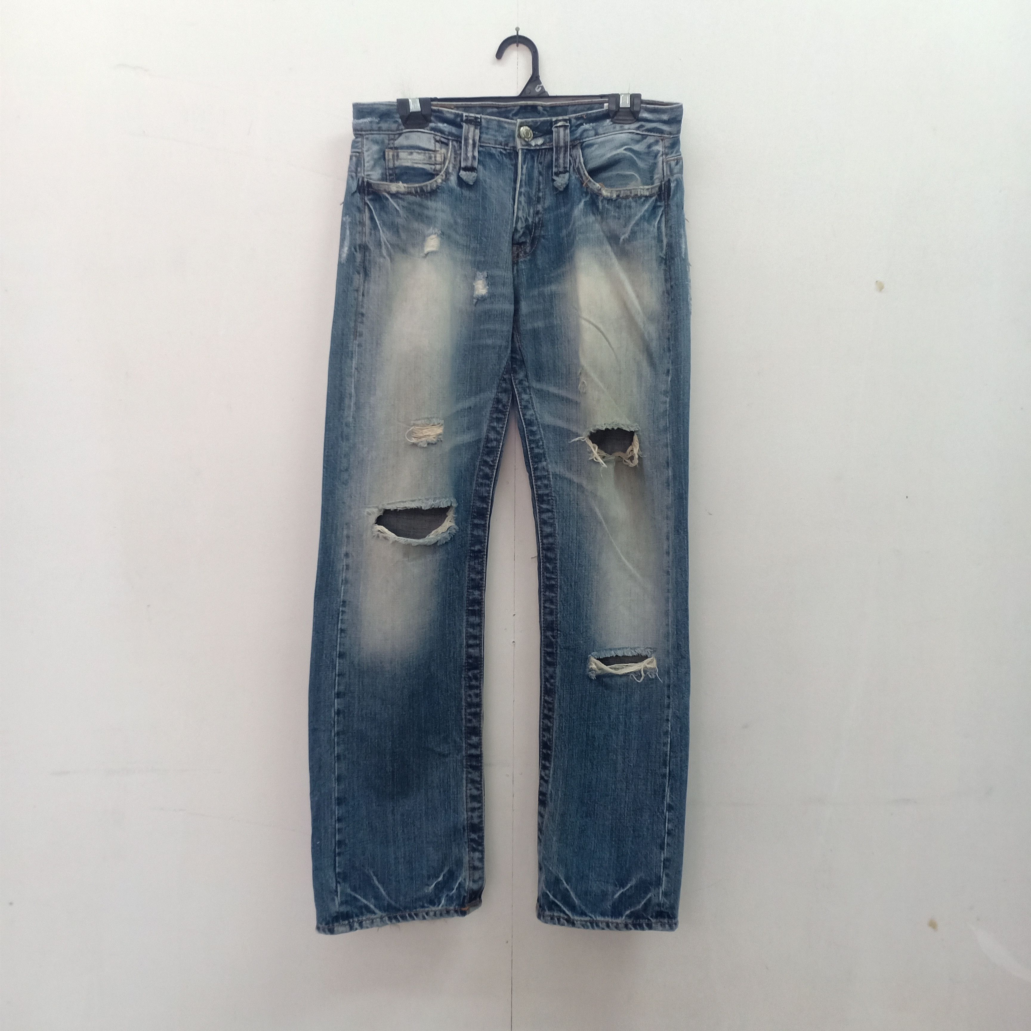 image of Army Of No Distressed Denim Jeans in Blue, Men's (Size 32)