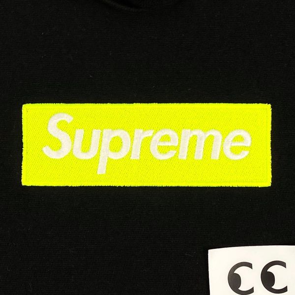 Supreme Box Logo Hoodie Hooded Sweatshirt Black Neon Yellow Logo - Size M -  FW17