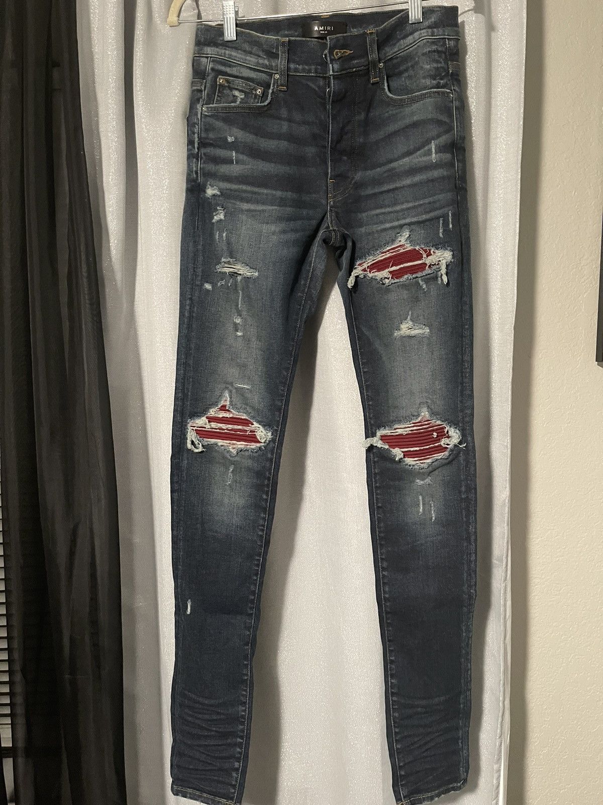 Amiri Deep Indigo & Red Suede 'Repair' Jeans | Grailed Amiri Deep Indigo & Red Suede 'Repair' Jeans | Grailed