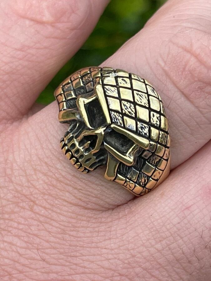 HarlemBling 14k Gold 925 Silver Punisher Terminator Half Skull Ring ...