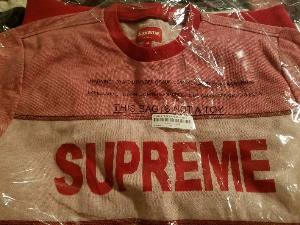 Supreme Tonal Stripe Logo Crewneck | Grailed