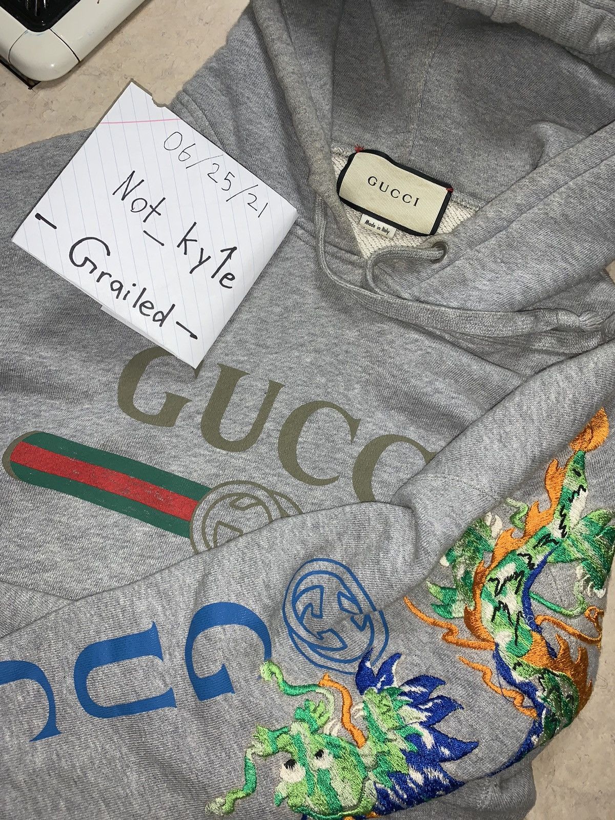 Gucci Gucci Gray Dragon Embroidered Hoodie Grailed