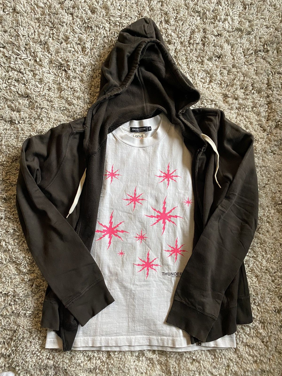 image of Undercover 2001 Thunderbolt Aoyama Tee & Number Nine Hoodie in White, Men's (Size Medium)