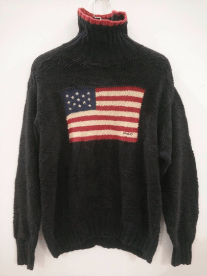 Vintage Polo Ralph Lauren American Flag Sweater Cotton Knit Mens store XL Very Clean!