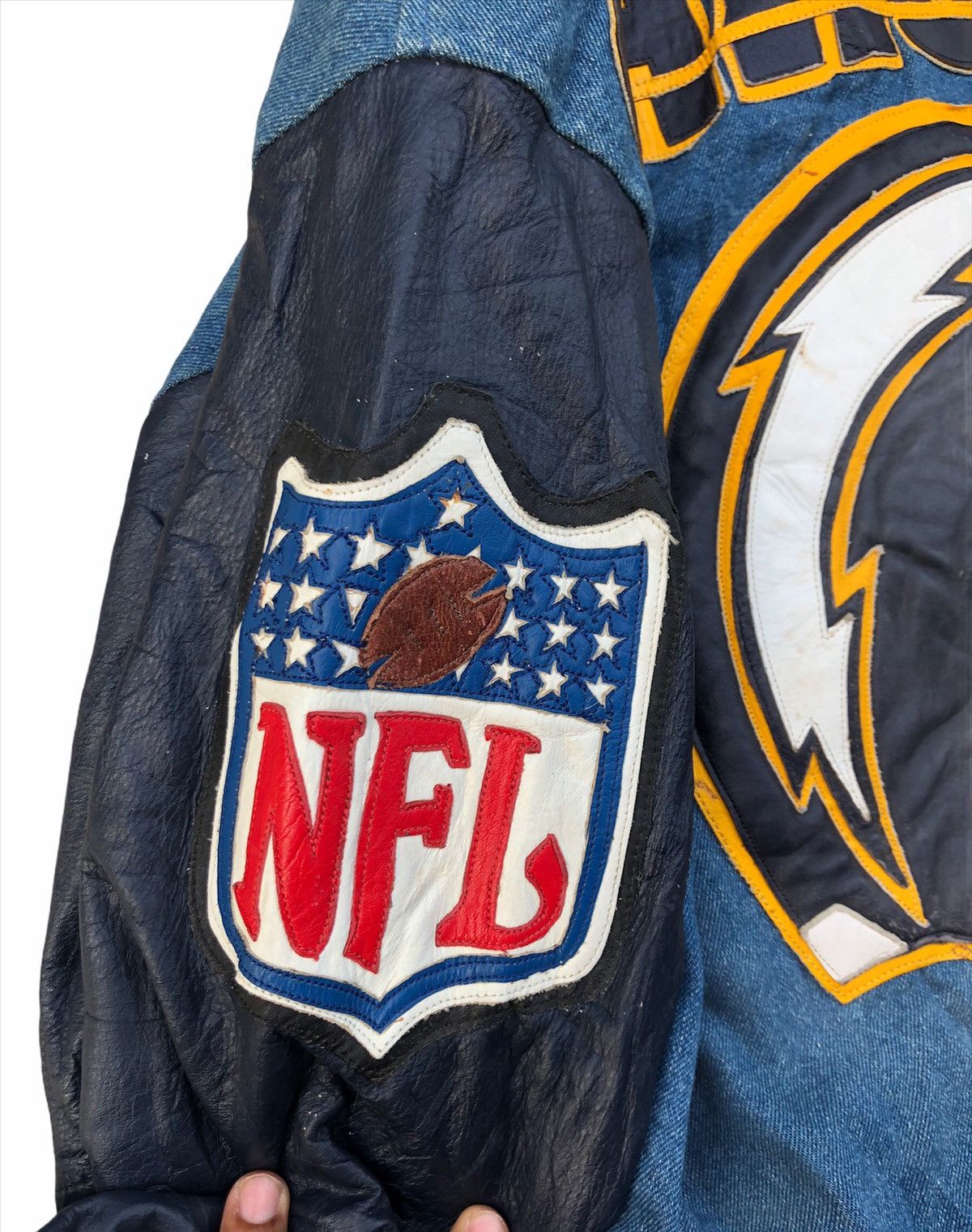 NFL 💥Vintage 💥NFL Los Angeles Charges Denim Leather Jacket Size US M / EU 48-50 / 2 - 10 Thumbnail