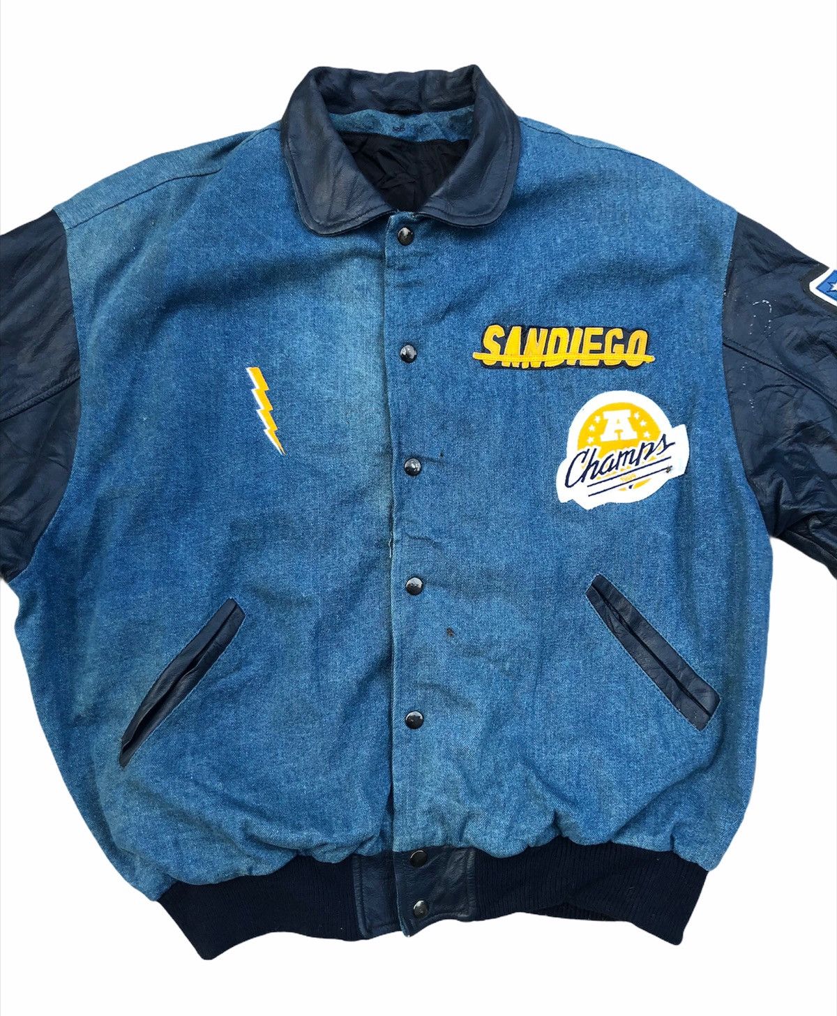 NFL 💥Vintage 💥NFL Los Angeles Charges Denim Leather Jacket Size US M / EU 48-50 / 2 - 3 Thumbnail