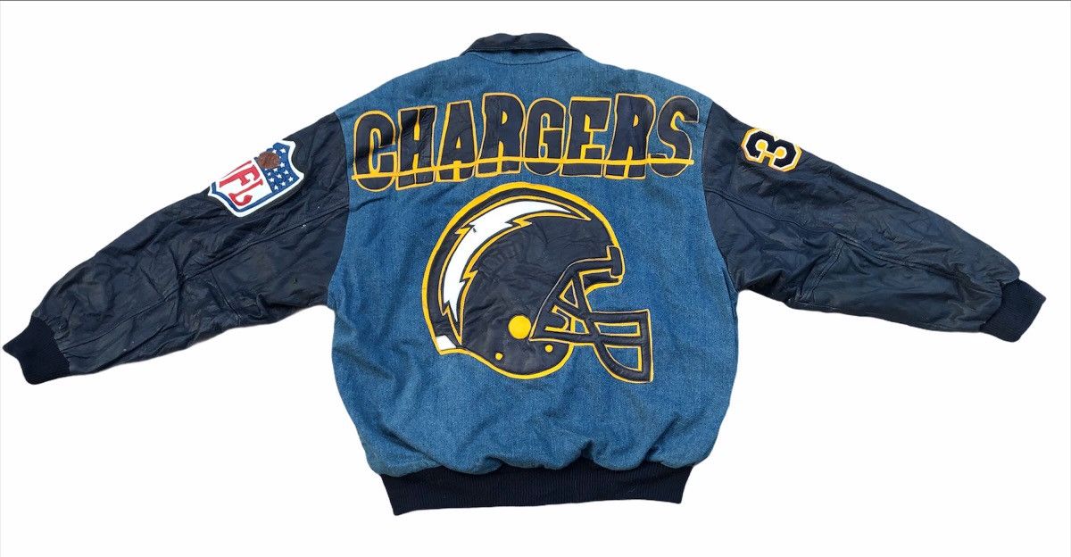 💥Vintage 💥NFL Los Angeles Charges Denim Leather Jacket