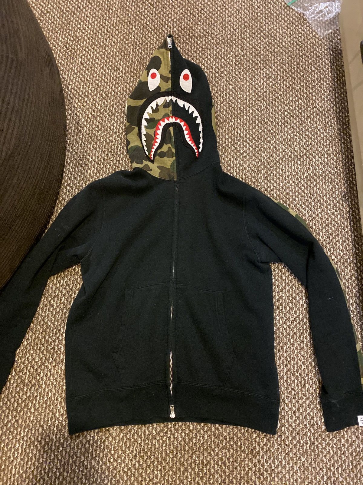 Bape shark full zip hoodie camo sleeve black sale