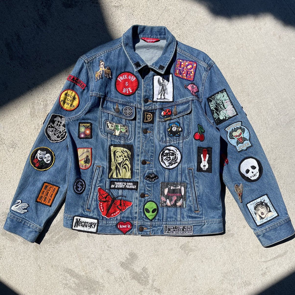 Supreme Patches Denim Trucker Jacket M Blue SS18 NWT Authentic