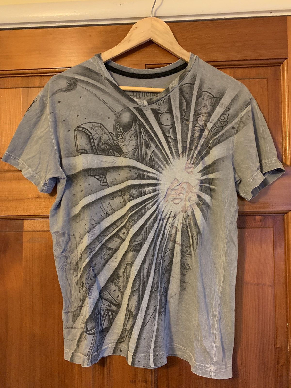 Affliction × Vintage *RARE* Vintage Affliction Samurai V-Neck T-Shirt - Medium Size US M / EU 48-50 / 2 - 1 Thumbnail