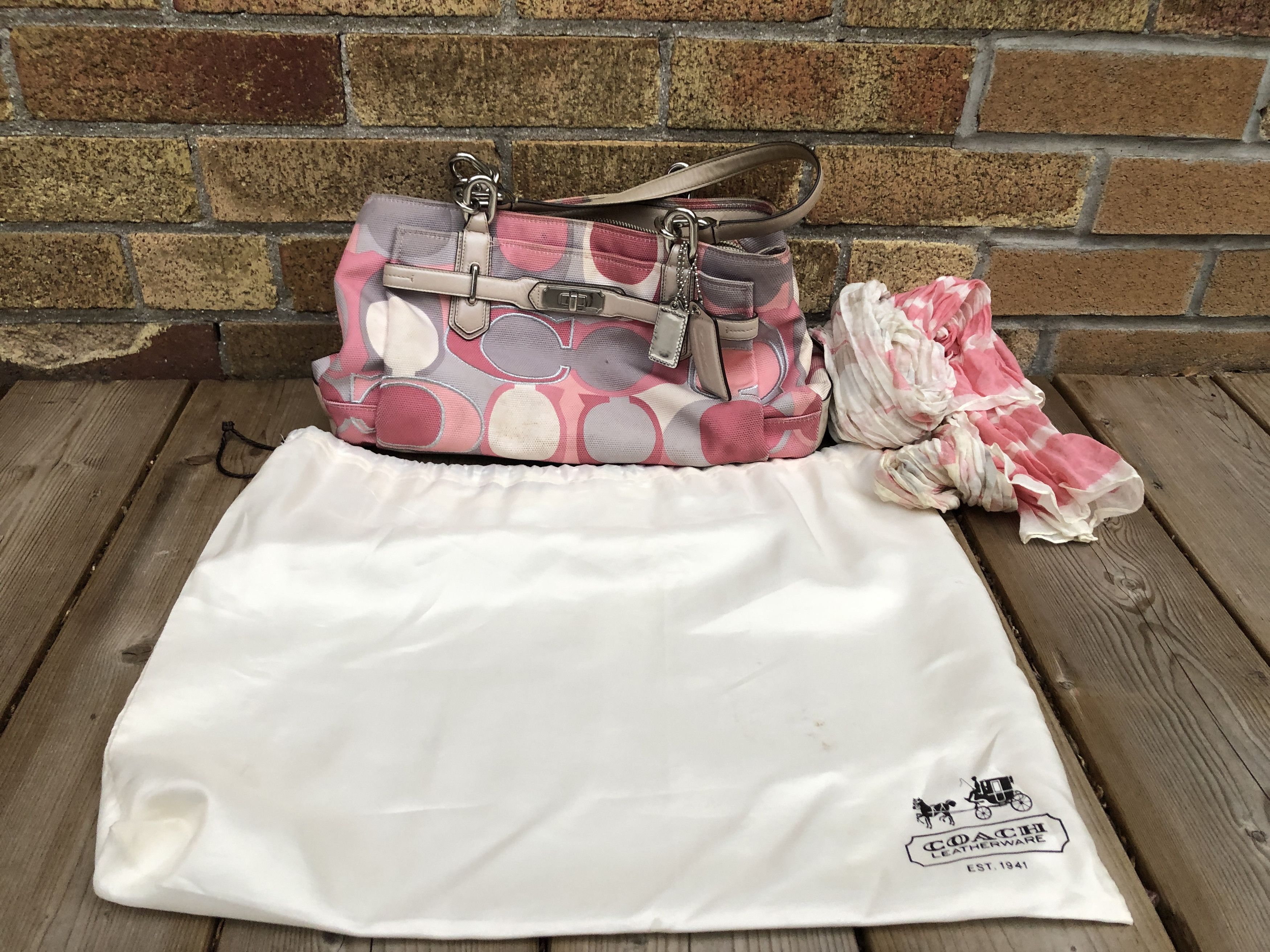 Vintage Coach Purse Shoulder Bag With Scarf Dust Bag