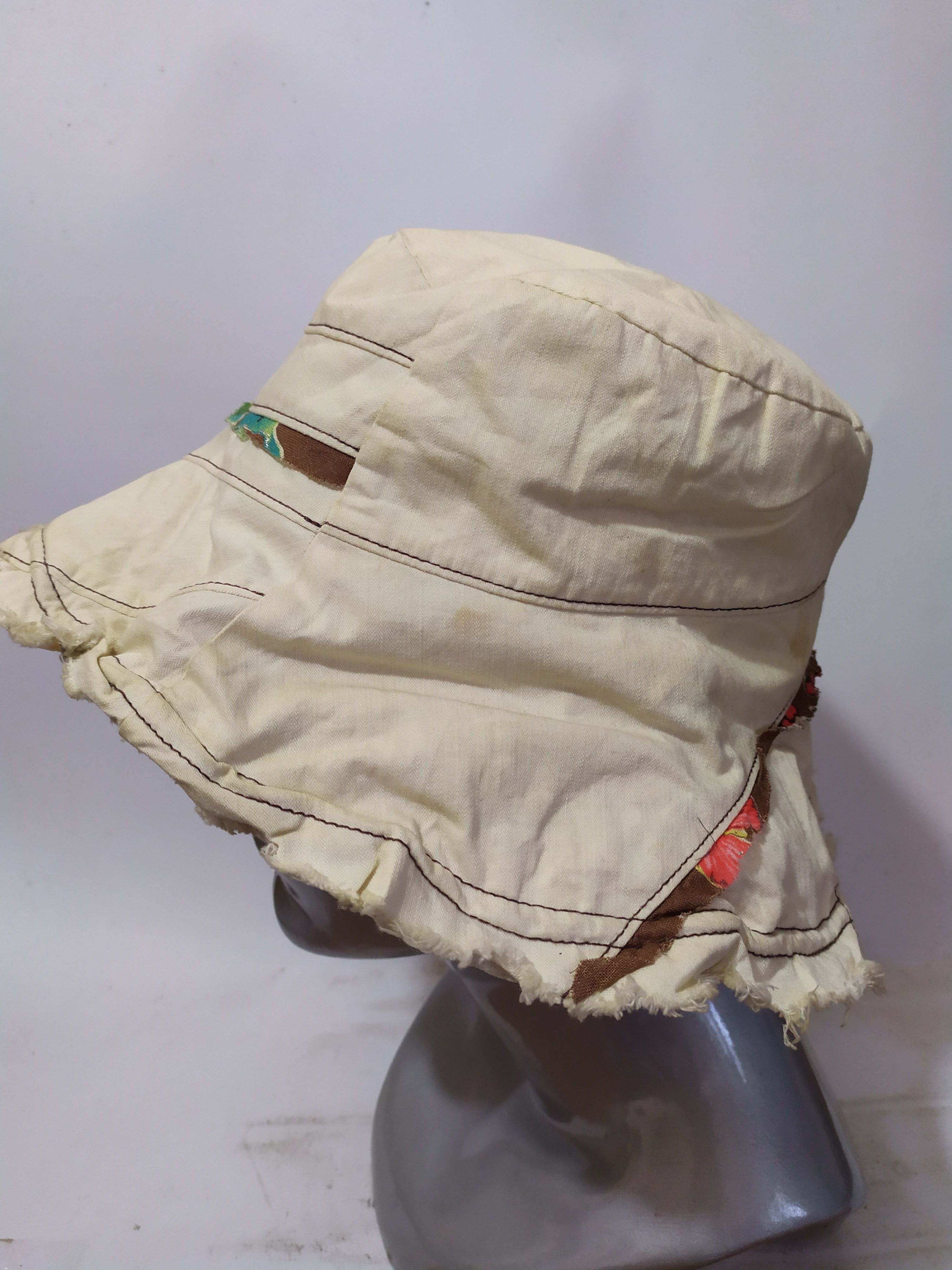 Japanese Brand Unknown Distressed Patchwork Bucket hats Hairy Design Size ONE SIZE - 1 Thumbnail