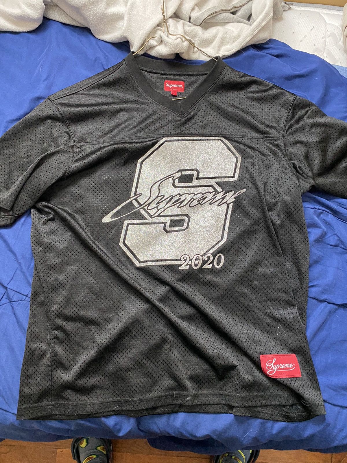 Supreme $1M Jersey Mens Sz M Black Mesh Glitter Football Shirt 2020