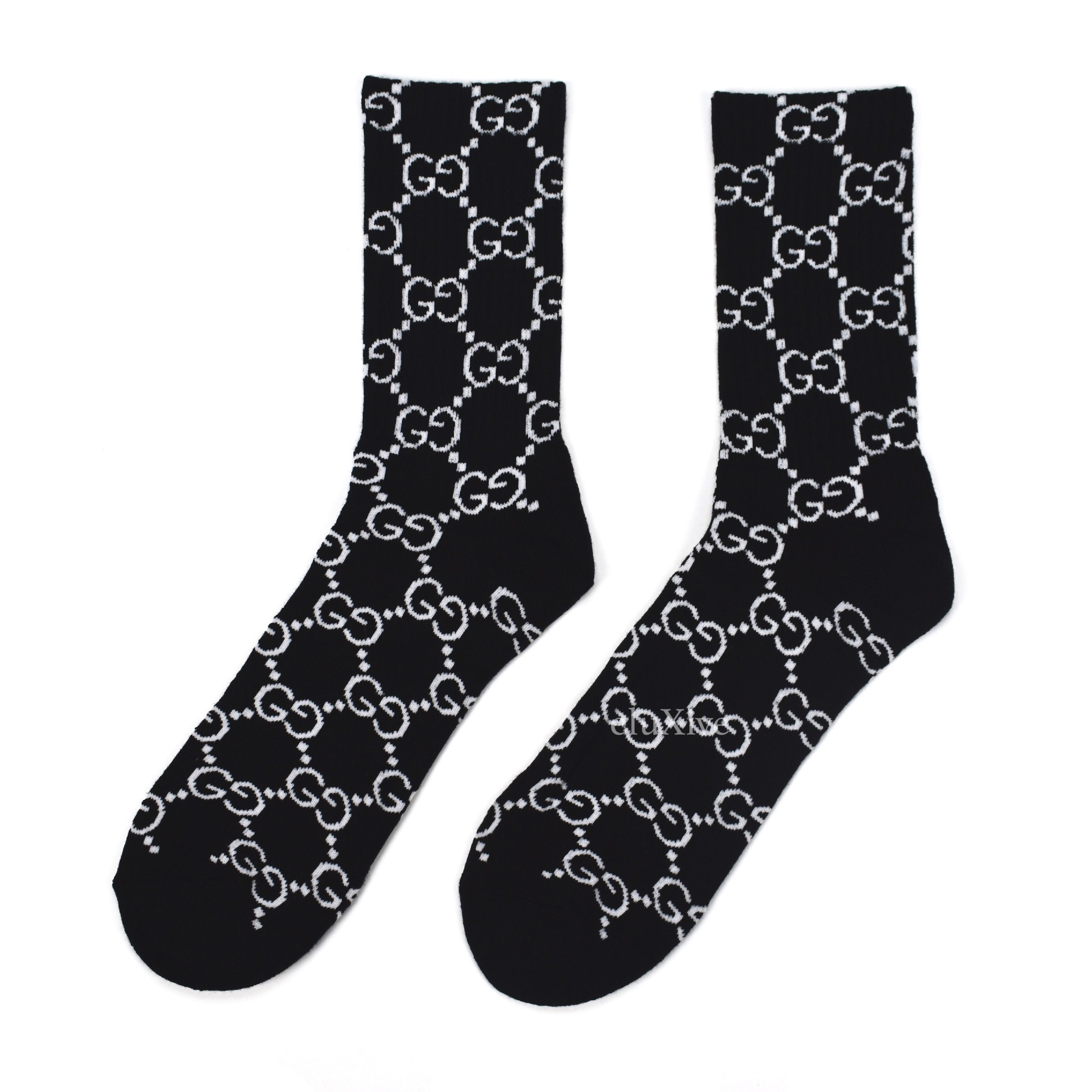 Imran Potato - White 'Gucci' Logo Knit Socks – eluXive