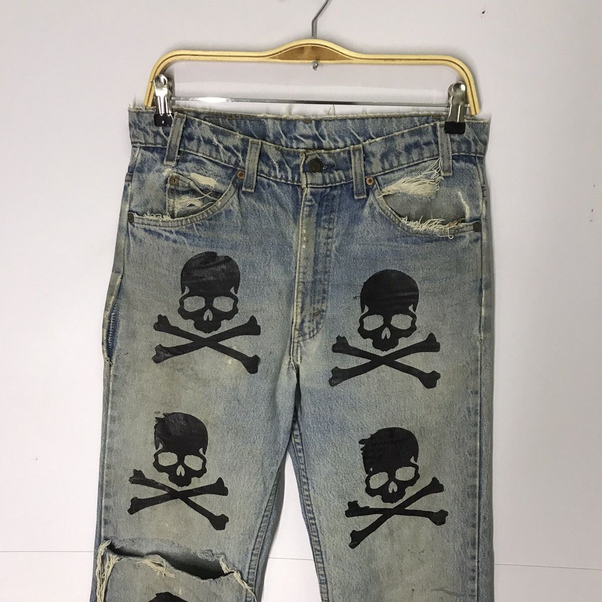 Levi's Vintage Clothing RARE🔥LEVIS 517 ORANGE TAG BOOT CUT SKULL ART DENIM PANTS Size US 30 / EU 46 - 2 Thumbnail