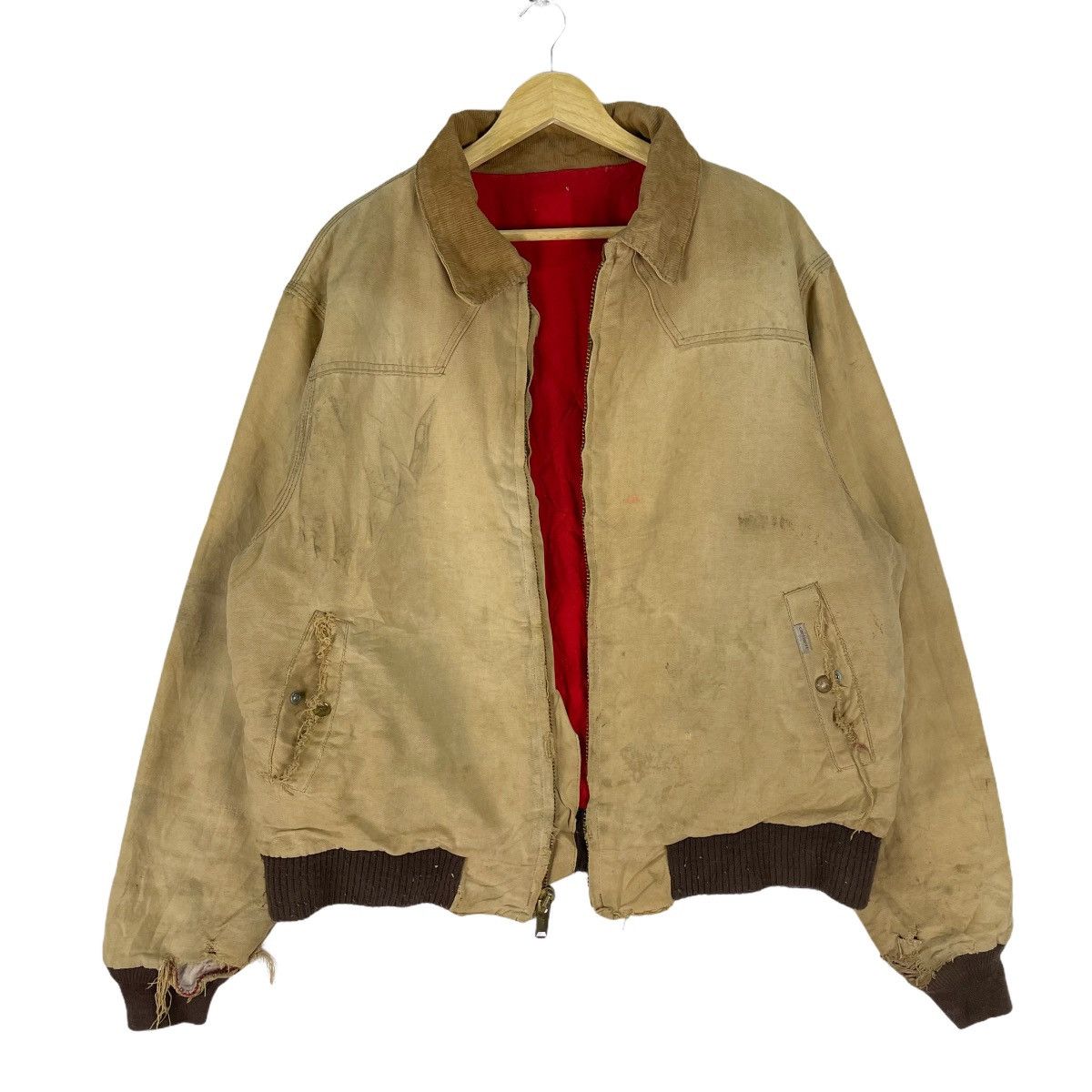 Carhartt × Vintage 🌟CARHARTT Distressed Corduroy Collar Zipper Jacket Size US L / EU 52-54 / 3 - 3 Thumbnail