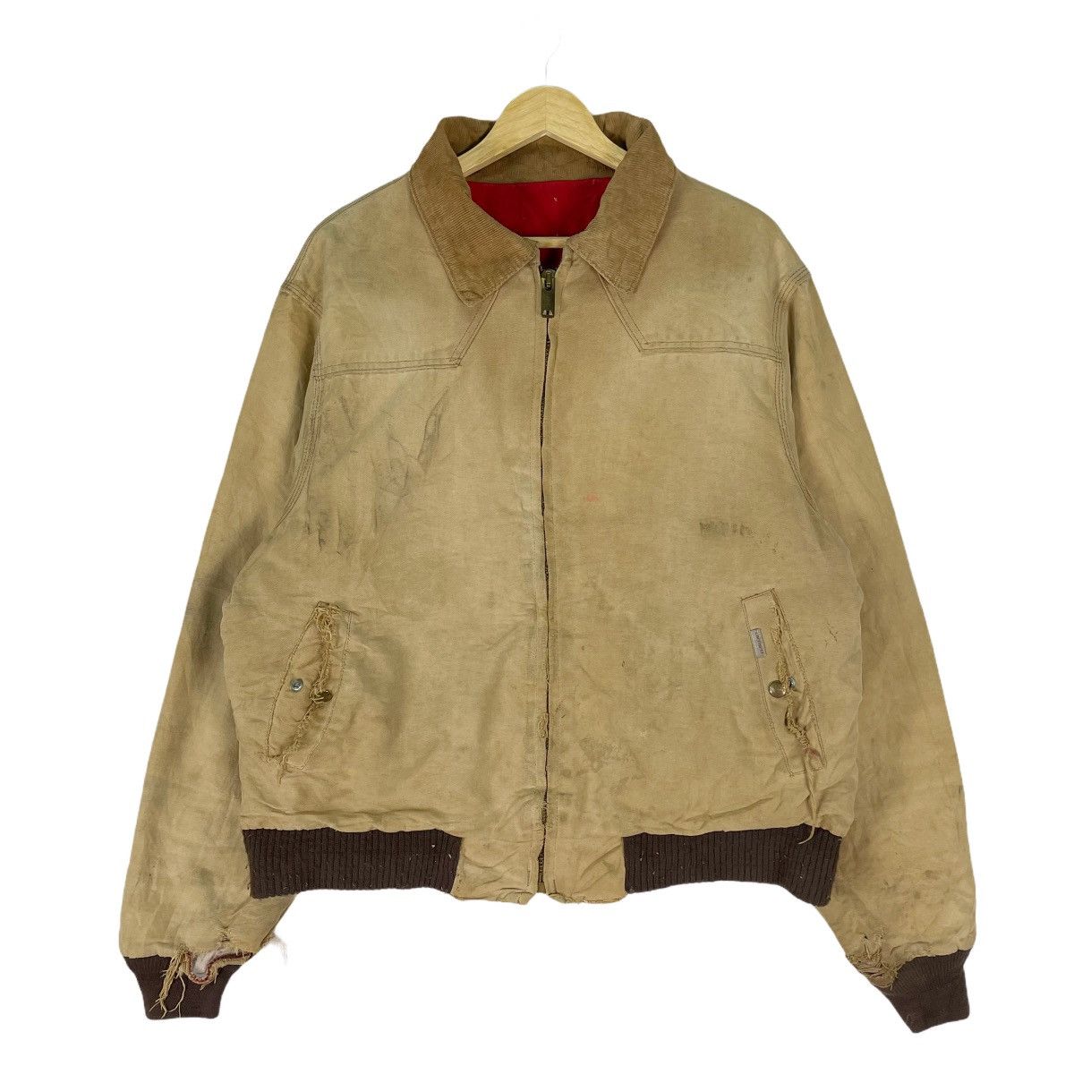 Carhartt × Vintage 🌟CARHARTT Distressed Corduroy Collar Zipper Jacket Size US L / EU 52-54 / 3 - 1 Thumbnail