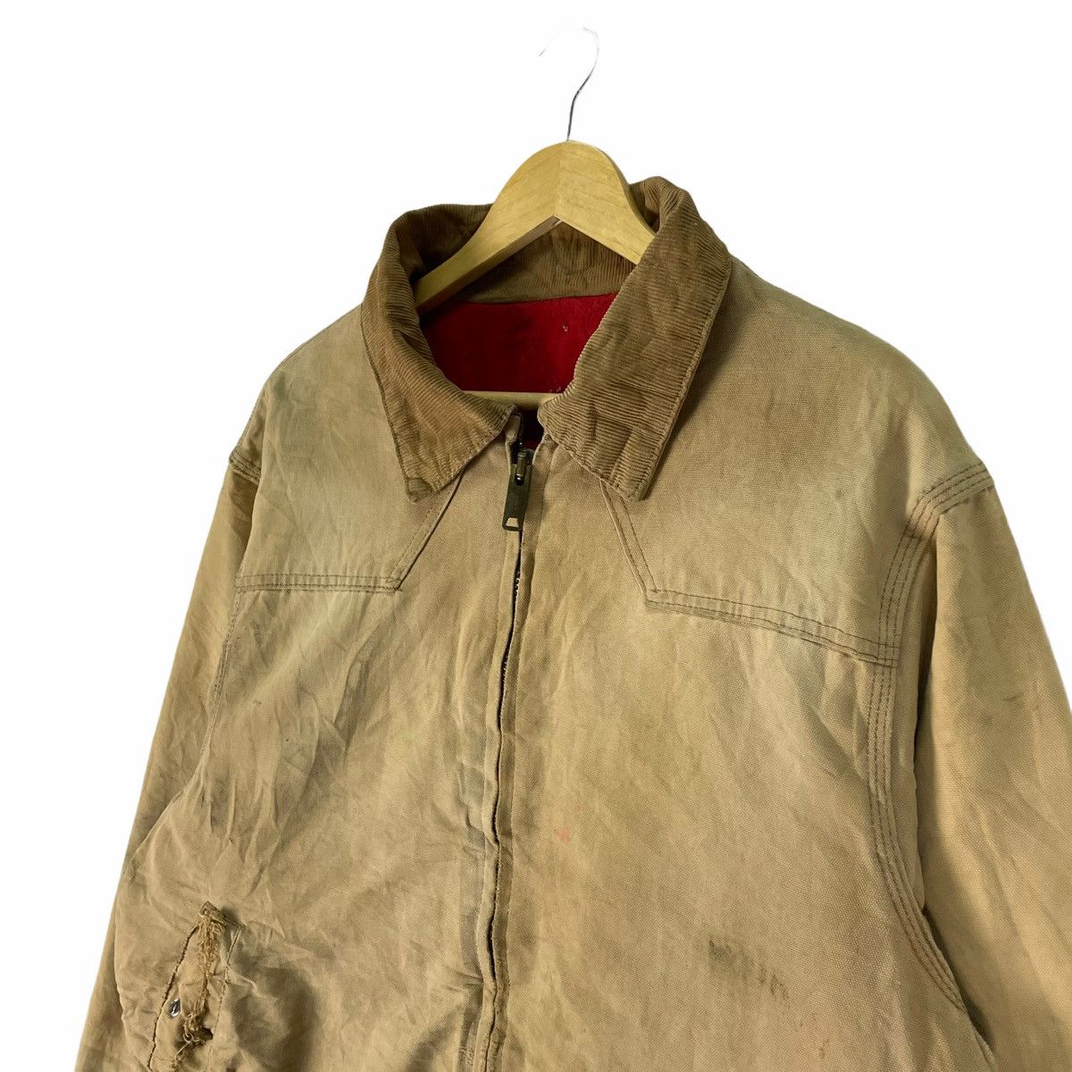 Carhartt × Vintage 🌟CARHARTT Distressed Corduroy Collar Zipper Jacket Size US L / EU 52-54 / 3 - 5 Thumbnail