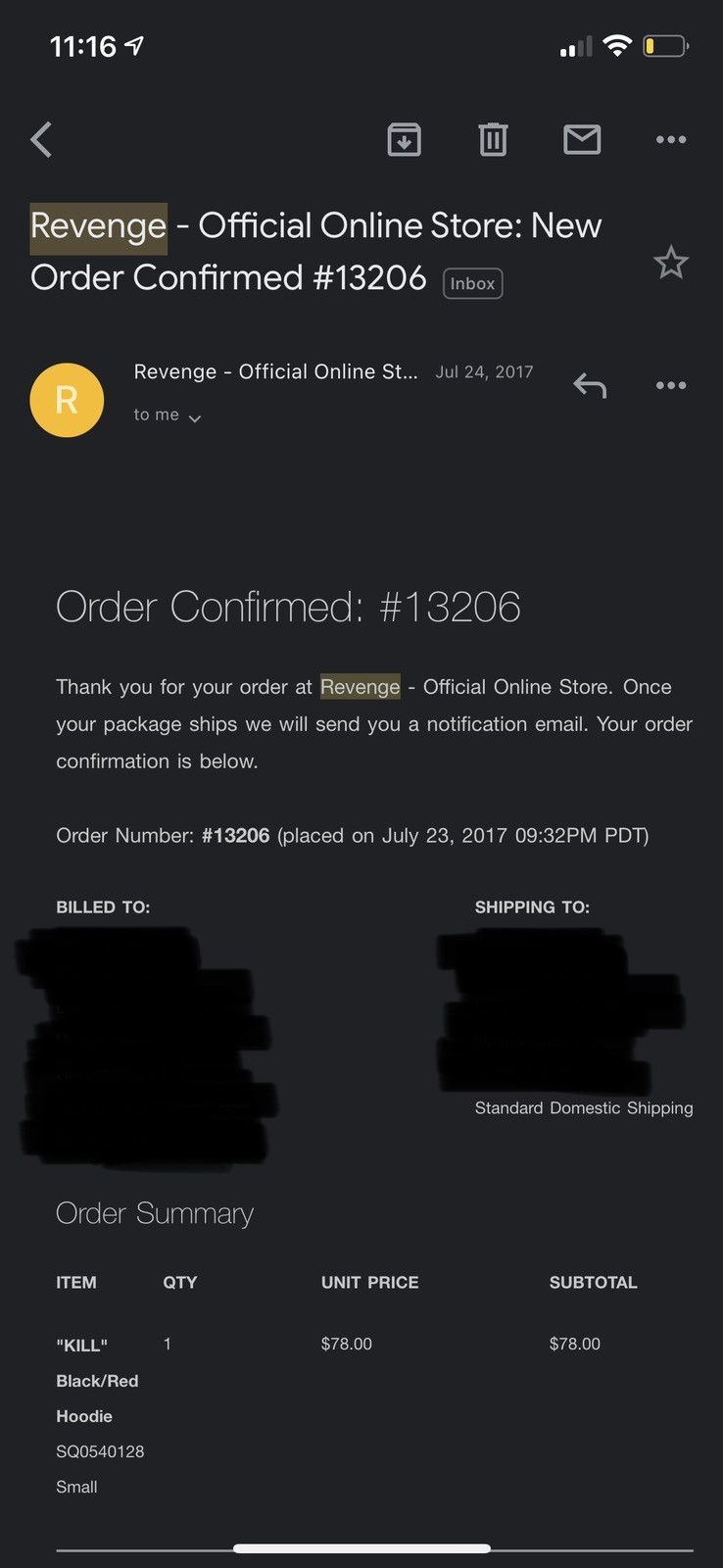 Revenge "KILL" Black/Red Hoodie Size US XS / EU 42 / 0 - 4 Thumbnail