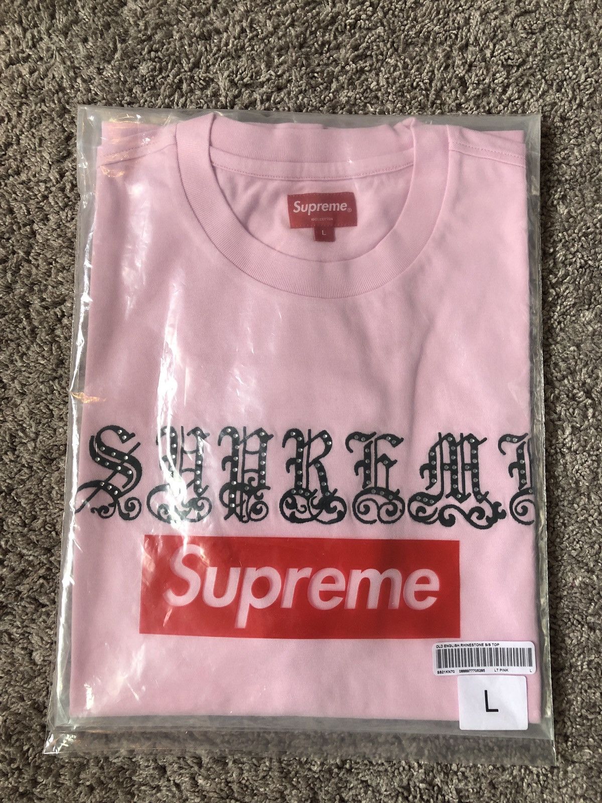 Supreme Supreme Old English Rhinestone S/S Light Pink Top | Grailed