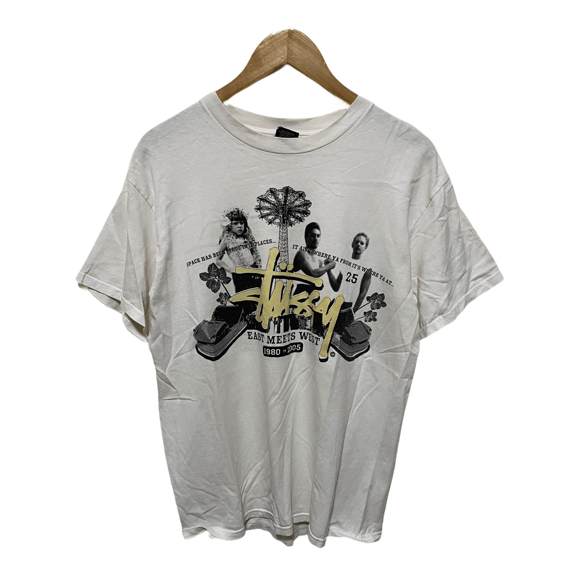 STUSSY surf skate T-shirt, size M for men unclear white type Vintage Second Hand